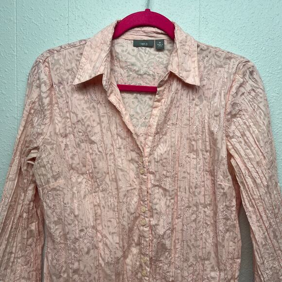 Apt.9 Embroidered Eyelet Soft Girl Fairy Prairie Cottage Pink Top Womens Medium - Picture 3 of 14